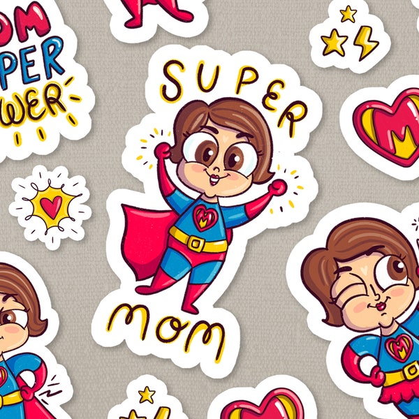 Super Mom Aufkleber, Super Muttertag Aufkleber. Frauen-Power-Planer. Starke Mama ClipArt. SuperHero -Digitale Datei Nur