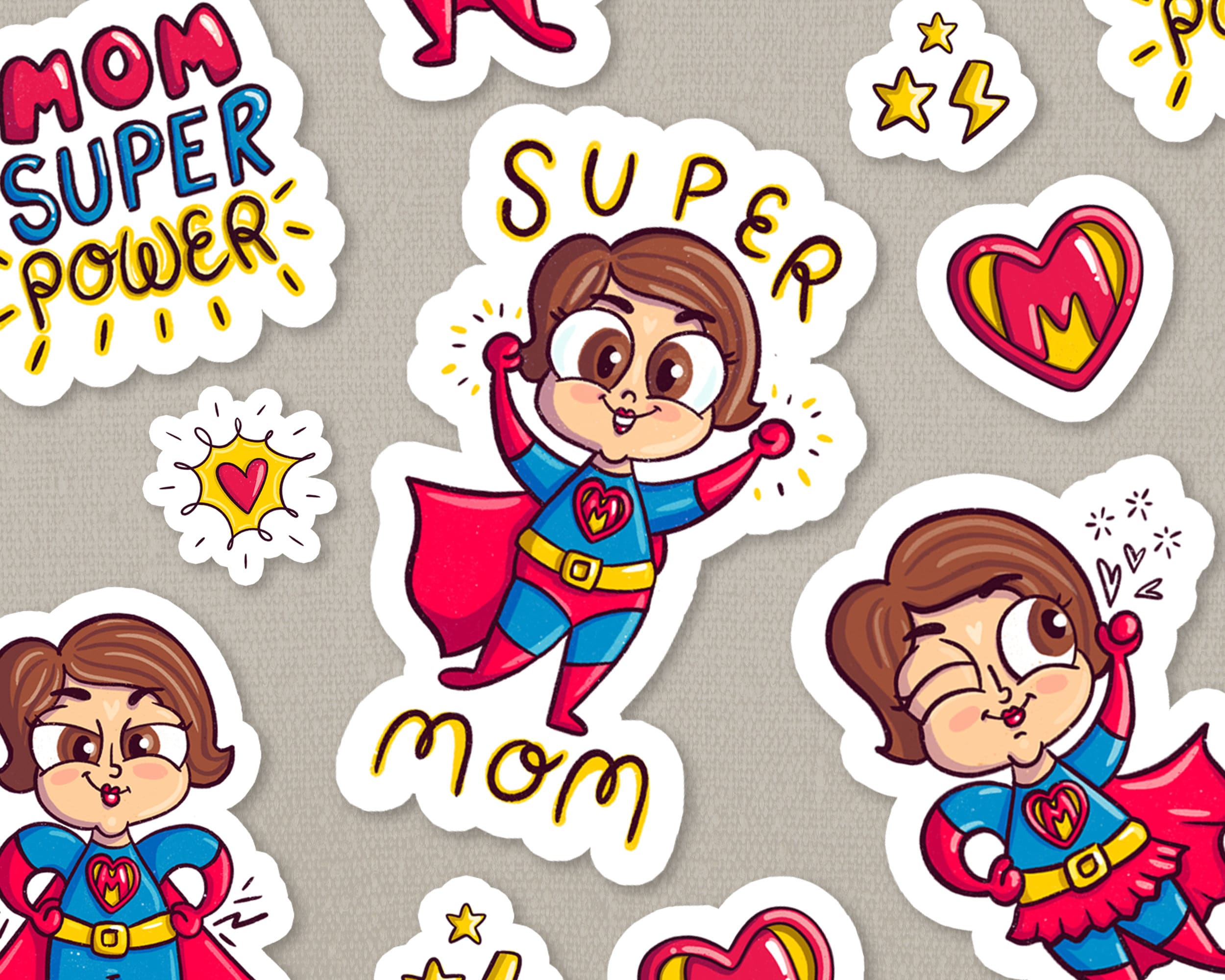 Super Mom sticker, Super Mother's Day Printable Stickers. Woman Power Planner Sheet. Strong Mommy ClipArt. SuperHero -Digital file Only