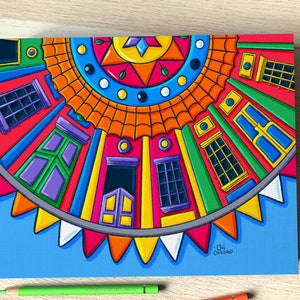 Casitas de Maracaibo Illustration Art Canvas Gallery Wraps. Casas del Saladillo Canvas Print Wall Art. Venezuelan colorful houses Wall Decor
