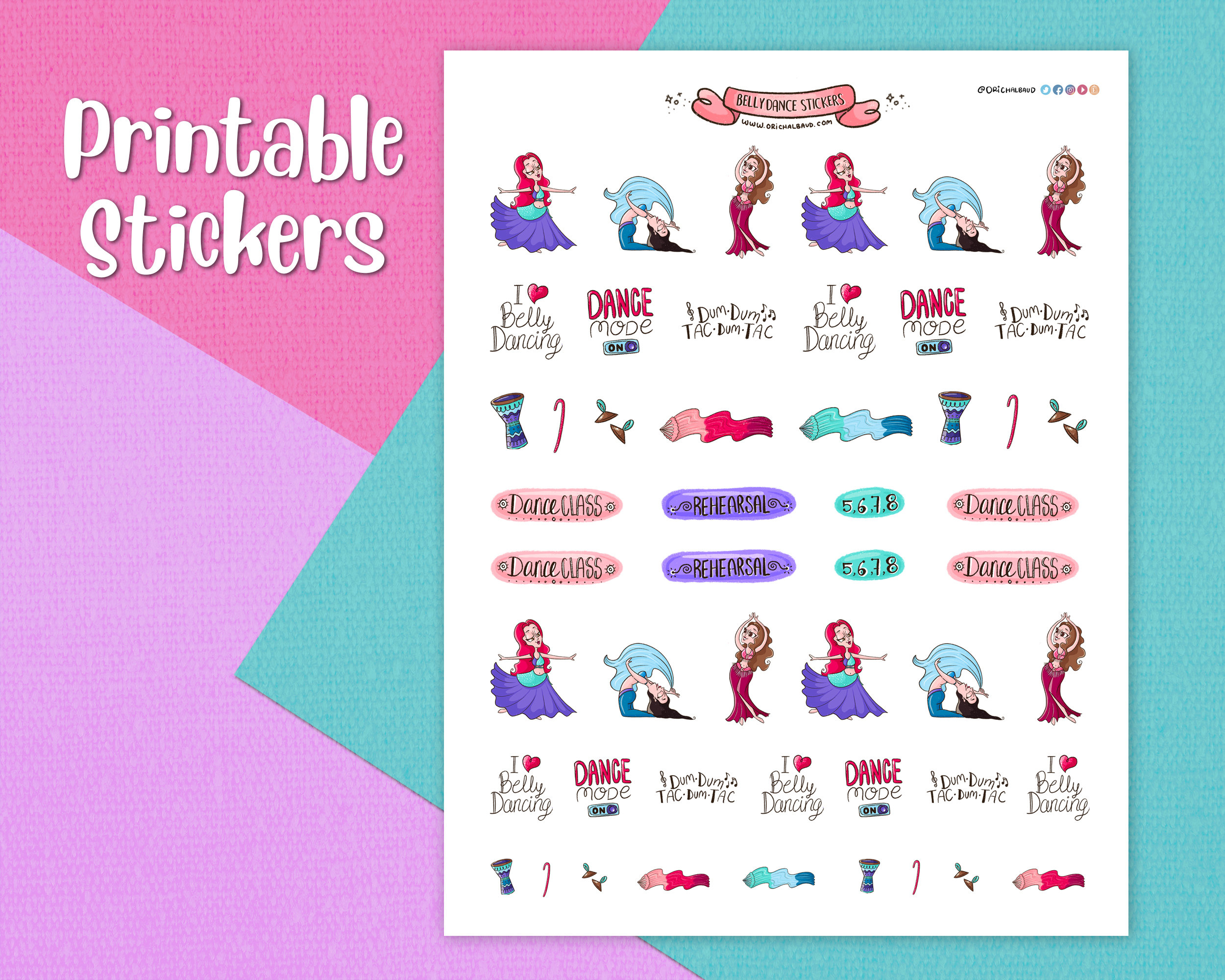 Bellydance Printable Stickers, Dance Class Planner Sheet, Recital ...
