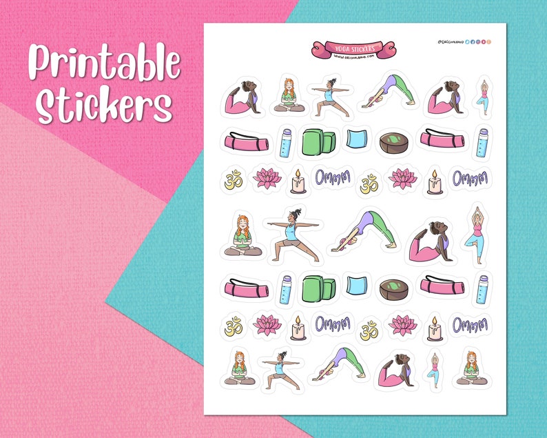 yoga planner printable stickers yoga girls journal digital etsy