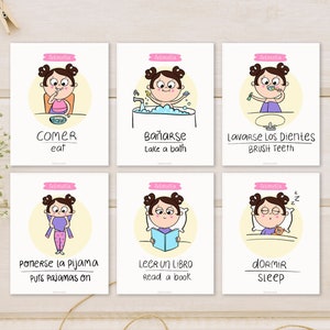 Aangepaste Bedtime Routine afdrukbare kaarten. Nachtschema Peuter, Spaans en Engels - Digitale download