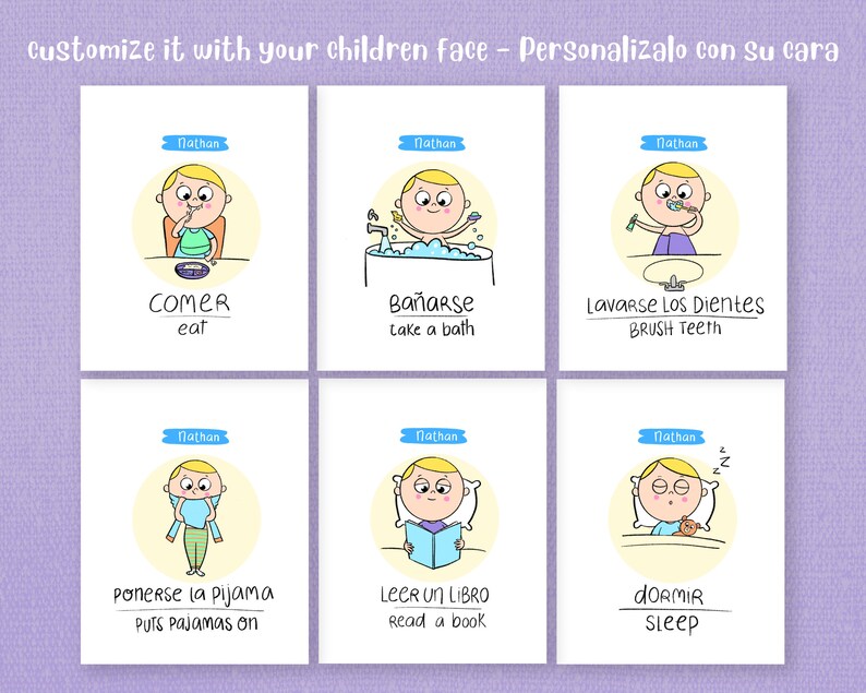 Custom Bedtime Routine Printable Cards. Night Schedule Toddler, Spanish ...
