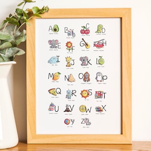 Bilingual ABC, Spanish English Alphabet Poster, Nursery Art, Educational Poster, Kids Printable, Montessori, Digital File - Instant Download