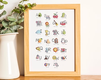 Bilingual ABC, Spanish English Alphabet Poster, Nursery Art, Educational Poster, Kids Printable, Montessori, Digital File - Instant Download