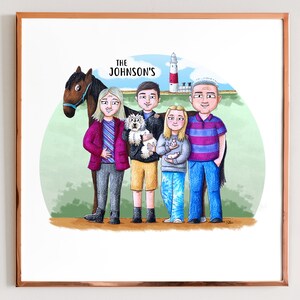 Family portrait. Cartoon illustration. Christmas Custom drawing Gift. Paper anniversary. Family fun - Digital file only