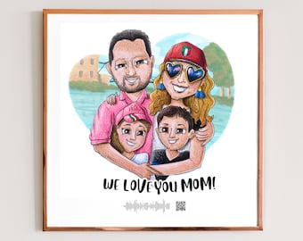 Portrait voice recording gift, Family custom cartoon, personalized Family Gift, mother's day cartoon, sound wave gift- Digital File only