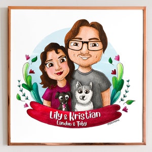 Couple portrait. Cartoon illustration. Unique wedding gift. Custom drawing.  Paper anniversary. couple drawing -Digital file only-