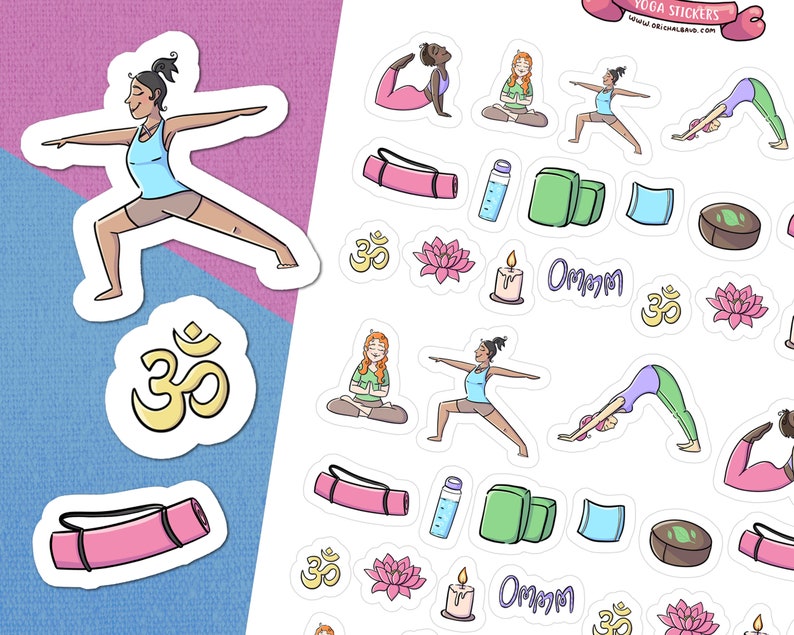 yoga planner printable stickers yoga girls journal digital etsy