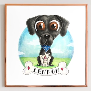 Niestandardowy portret psa z kreskówki, ilustracja kota o dużych oczach, portret psa, ilustracja psa, portret kota, ilustracja kota - Tylko plik cyfrowy