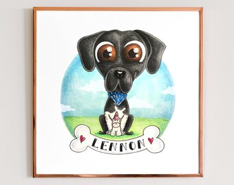 Custom dog cartoon portrait, big eyes cat illustration, dog portrait, dog illustration, cat portrait, cat illustration - Digital File only