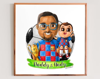 Father's Day Custom portrait.Father's day gift. Gift for Dad.  Soccer Dad Cartoon, Sport Dad   -Digital File Only-