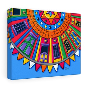 Casitas de Maracaibo Illustration Art Canvas Gallery Wraps. Casas del Saladillo Canvas Print Wall Art. Venezuelan colorful houses Wall Decor 画像 2