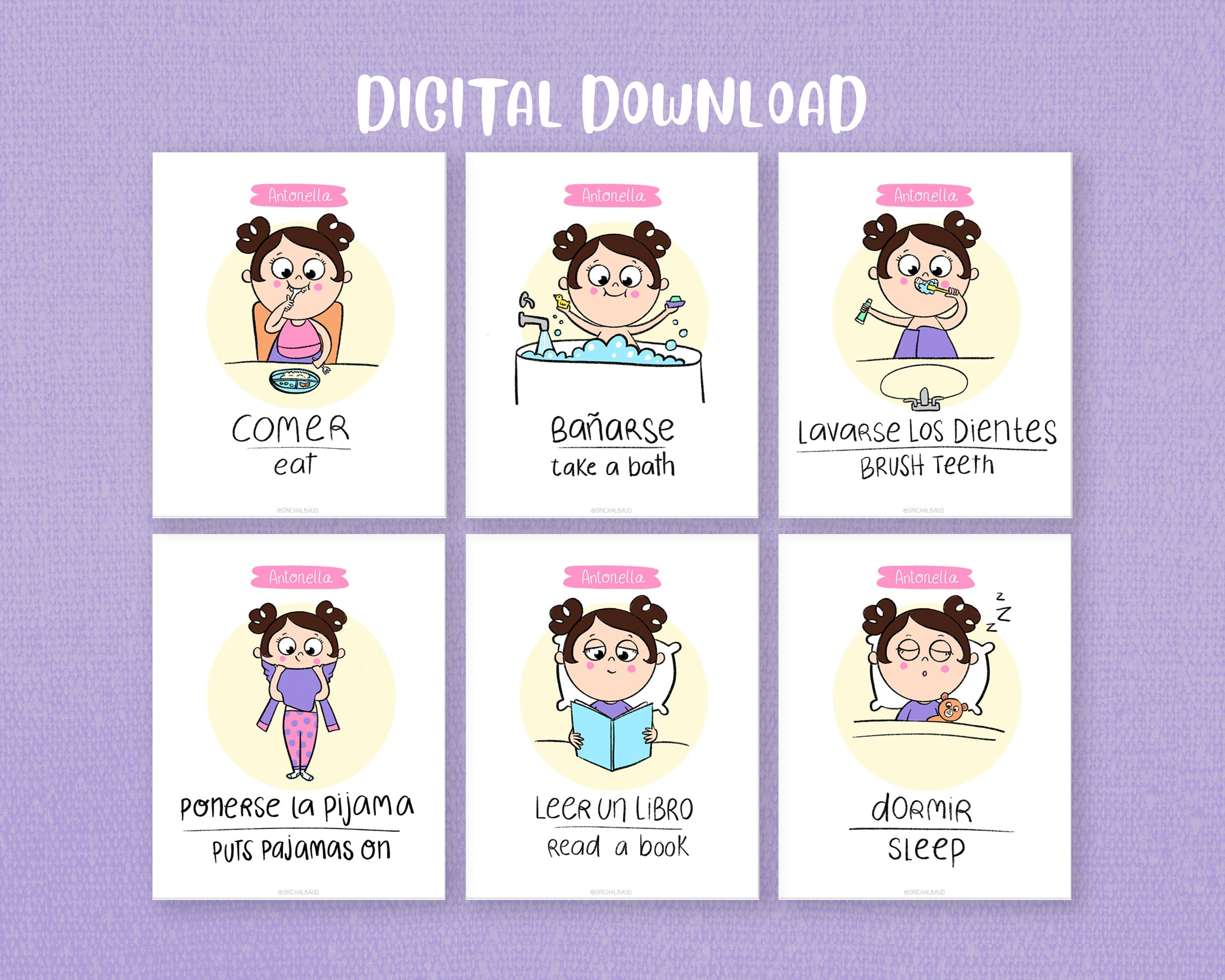Custom Bedtime Routine Printable Cards. Night Schedule Toddler, Spanish ...