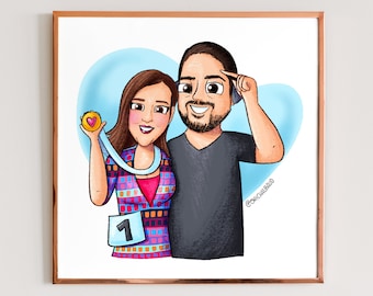 Custom Cartoon Big eyes portrait Custom couple Portrait Gift for boyfriend Cartoon Custom drawing. Couple drawing-Digital file only-