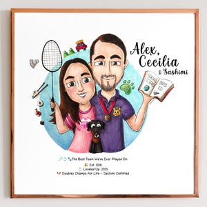 Couple portrait with pet. Cartoon illustration. Unique wedding gift. Custom drawing. Dog and Cat Drawing. couple drawing -Digital file only-