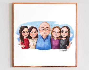 Custom Family Portrait, Family Illustration, Custom Family Gift, Family cartoon Portrait Christmas gift- Digital File only