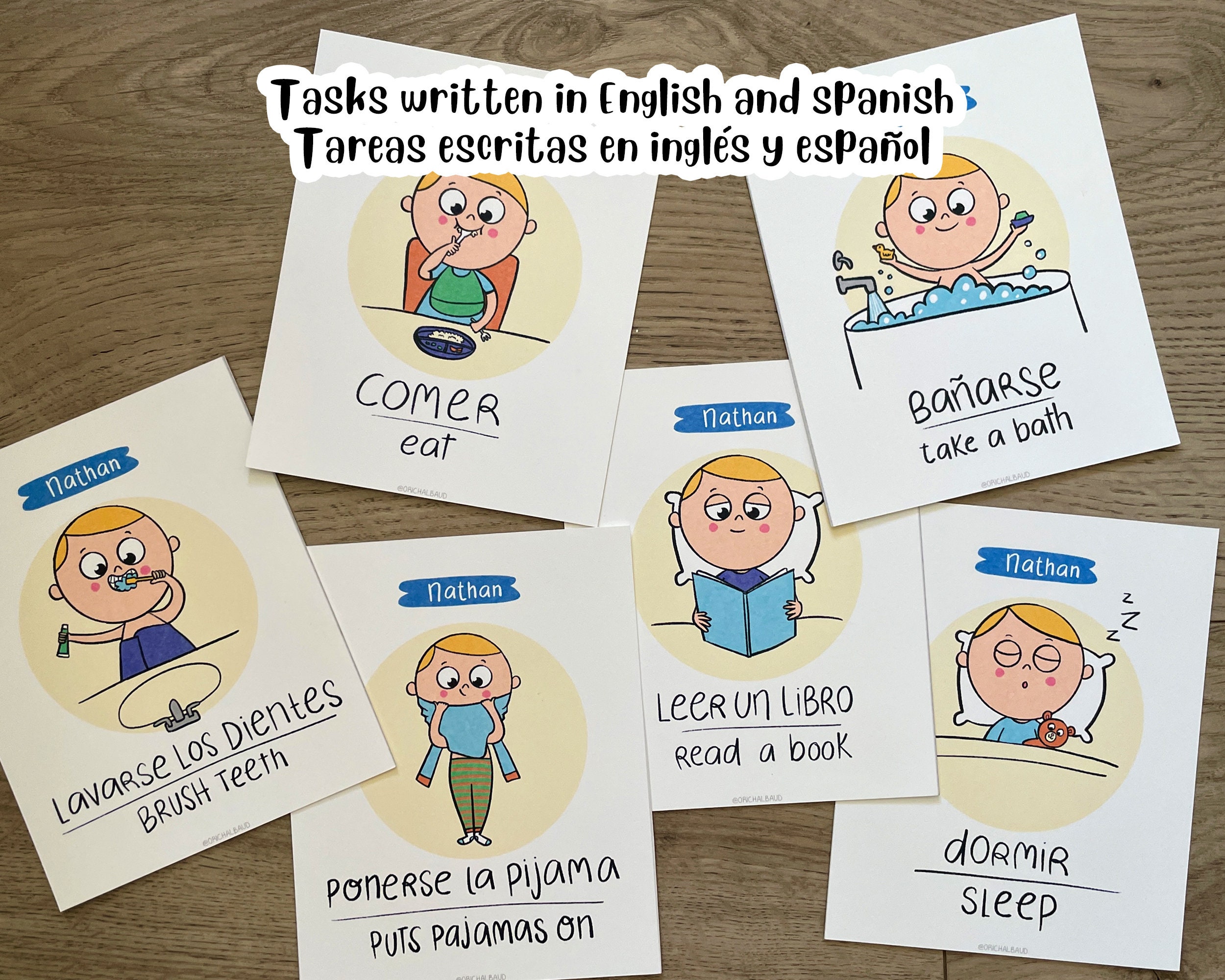 Custom Bedtime Routine Printable Cards. Night Schedule Toddler, Spanish ...