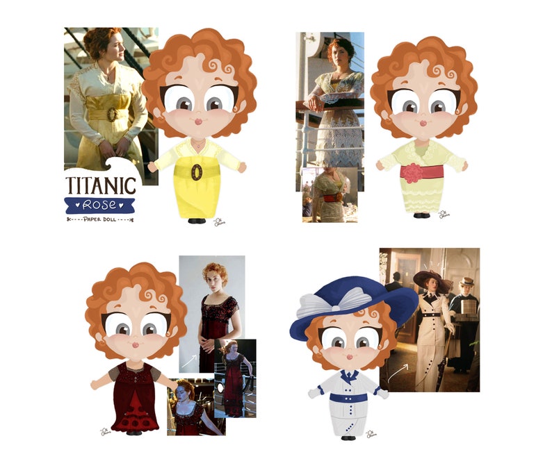 Rose Titanic Paper Doll All Movie Dresses. Dress up Doll. Etsy