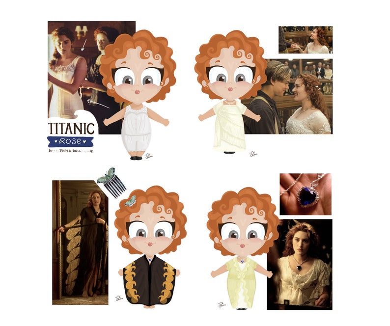 Rose Titanic Paper Doll All Movie Dresses. Dress up Doll. Etsy