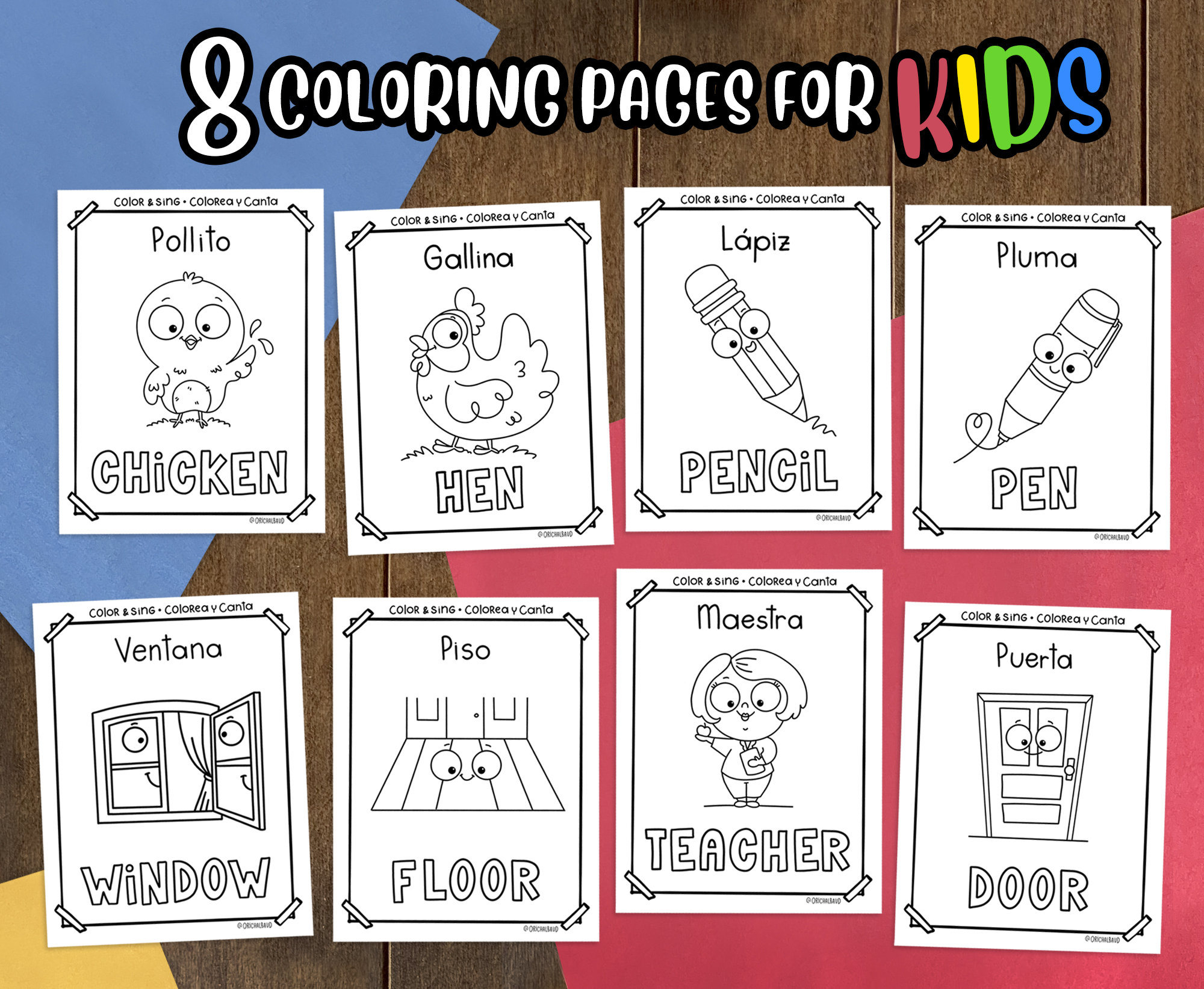 Coloring Page for Kids. Spanish English Printable Coloring - Etsy Canada