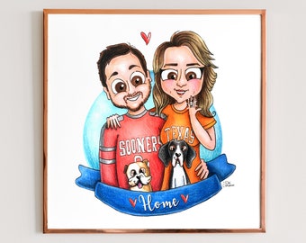 Custom portrait from photo. Engagement announcement custom illustration, Bride and Groom Engagement art Save the Date cartoon - Digital file