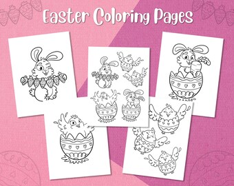 Easter Coloring Page for Kids. Cute animals Printable Coloring sheets. Kids games activity page Chick and Rabbit - Digital File