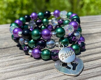 Purple and Green Beaded Bracelets for Women