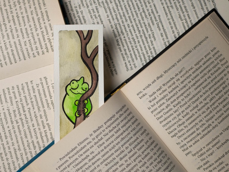 OOAK CHAMELEON bookmark watercolor chameleon book marker not a print image 3