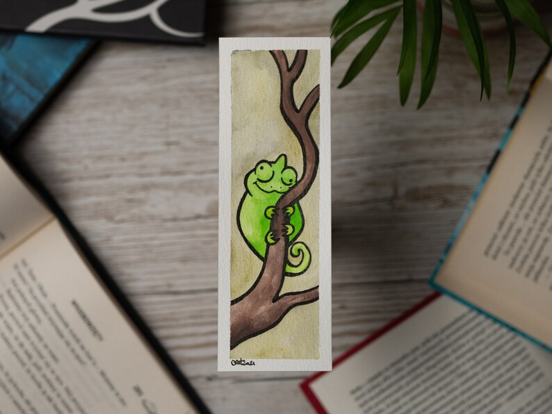 OOAK CHAMELEON bookmark watercolor chameleon book marker not a print image 9