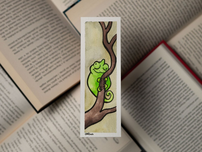 OOAK CHAMELEON bookmark watercolor chameleon book marker not a print image 8