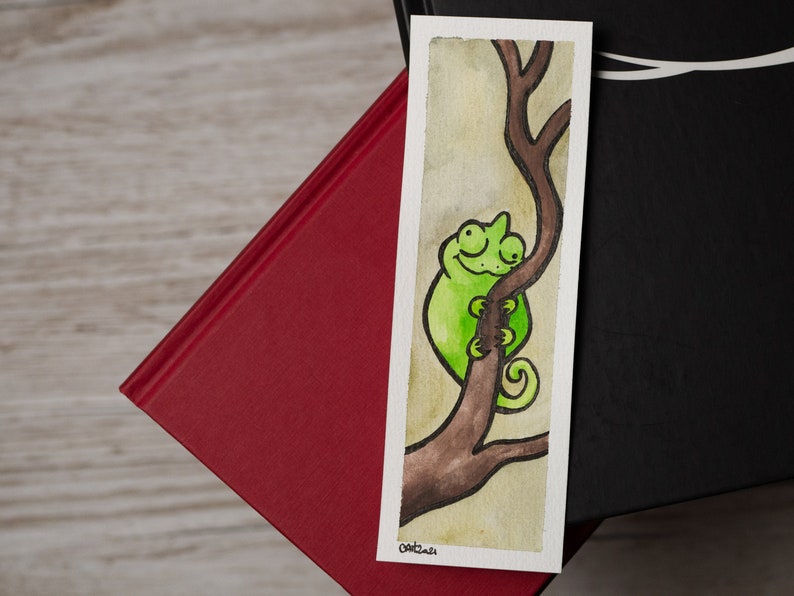 OOAK CHAMELEON bookmark watercolor chameleon book marker not a print image 4