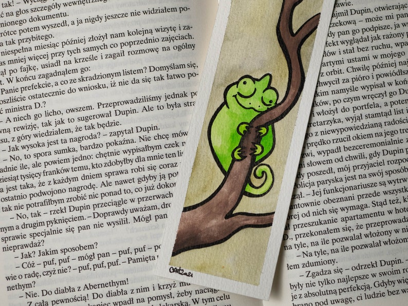 OOAK CHAMELEON bookmark watercolor chameleon book marker not a print image 1