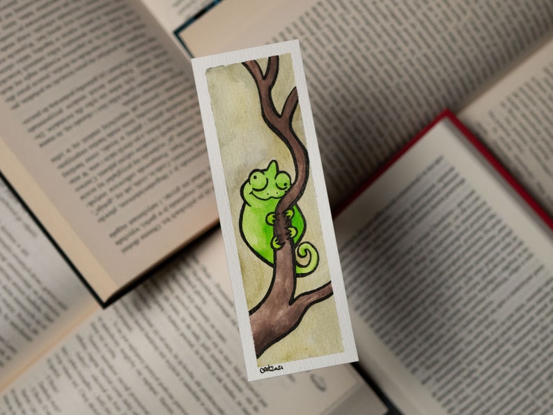 OOAK CHAMELEON bookmark watercolor chameleon book marker not a print image 2