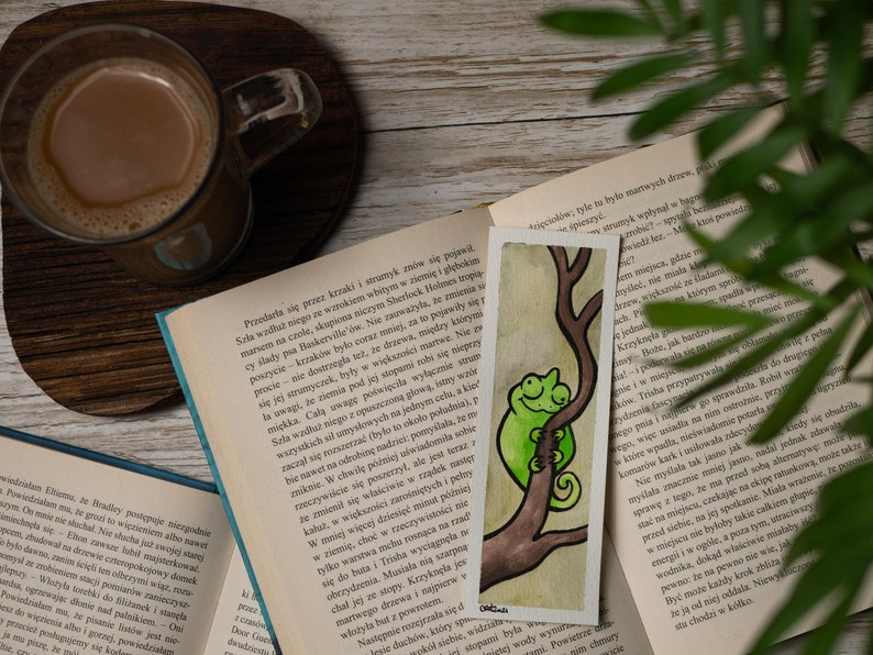 OOAK CHAMELEON bookmark watercolor chameleon book marker not a print image 5