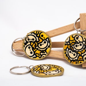 Wooden PIEROGI keychain dumplings key ring circle shape / ooak handpainted NOT PRINTED