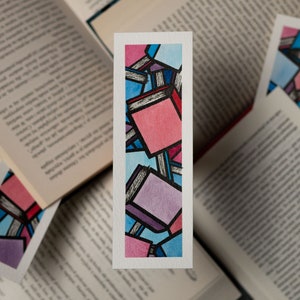 BOOK bookmark handpainted watercolor book marker full of books ooak NOT PRINTS