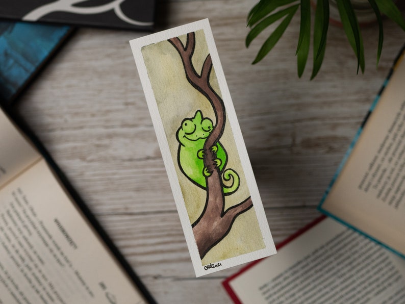 OOAK CHAMELEON bookmark watercolor chameleon book marker not a print image 7