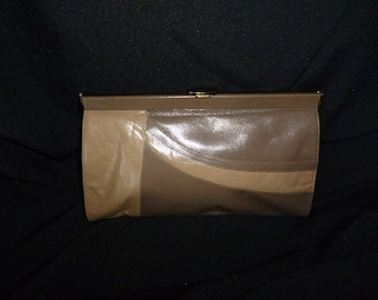 Beige and Taupe Leather Clutch Bag