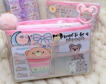 Glitter Pvc XL Planner and Bag Organizer with pockets and zip/Planner Accessories