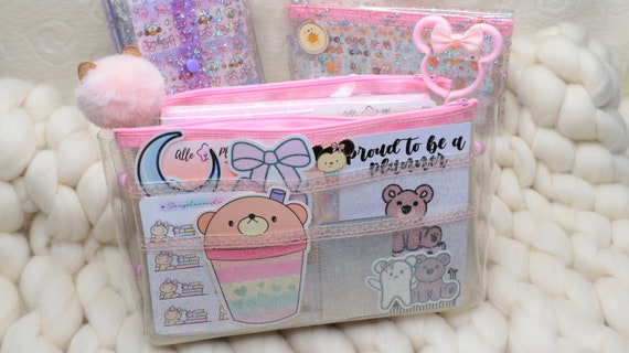 Glitter Pvc XL Planner and Bag Organizer with pockets and zip/Planner Accessories