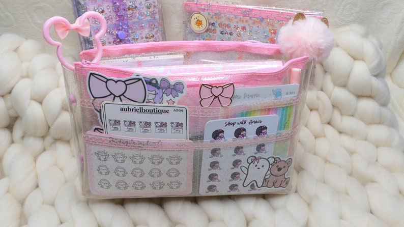 Glitter Pvc XL Planner and Bag Organizer with pockets and zip/Planner Accessories image 4