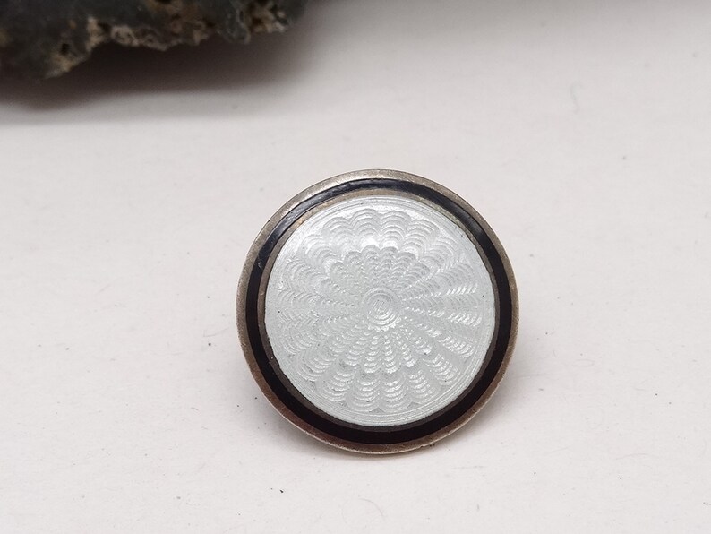 Antique Silver Monochrome Guilloche Enamelled Button Perfect condition