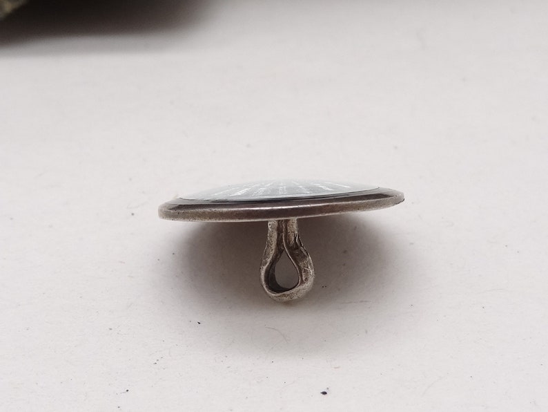 Antique Silver Monochrome Guilloche Enamelled Button Perfect condition