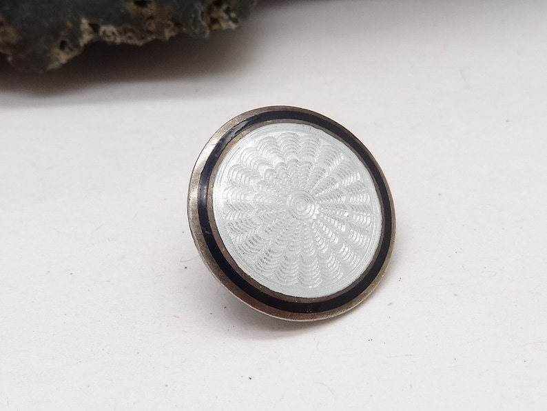 Antique Silver Monochrome Guilloche Enamelled Button Perfect condition