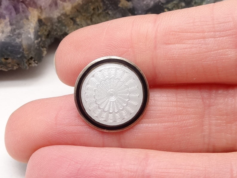 Antique Silver Monochrome Guilloche Enamelled Button Perfect condition