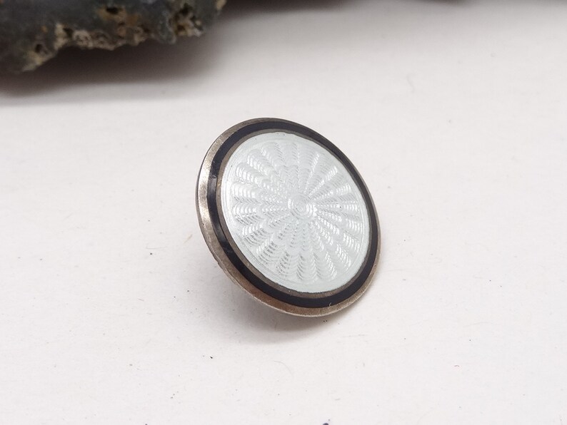 Antique Silver Monochrome Guilloche Enamelled Button Perfect condition