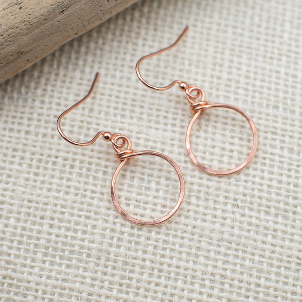 Small Copper Hoop Earrings, Small Copper Earrings, Small Copper Dangles, Tiny Hoop Earrings, Gift For Her