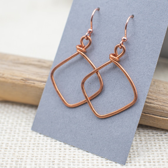 DIAMOND SHAPED COPPER Earrings Copper Earrings Copper Wire
