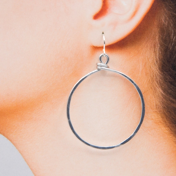 LARGE Aluminum Hoop Earrings - Hammered Aluminum Hoops - Aluminum Earrings - Sterling Silver Ear Wires - Silver Hoops